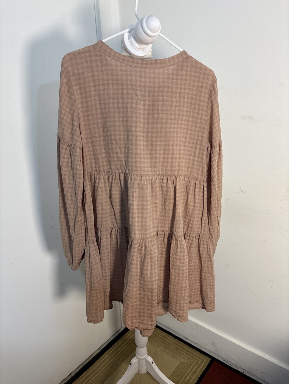 Pedal & Pup brown gingham babydoll tiered mini dress Sz 6 Cottage Tiered - Picture 8 of 9
